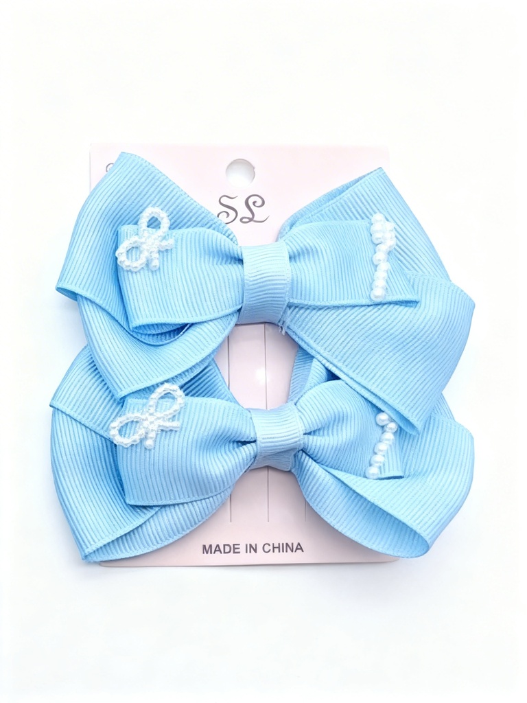 SET GANCHO LAZO PAR COLORES AZUL CON PERLA