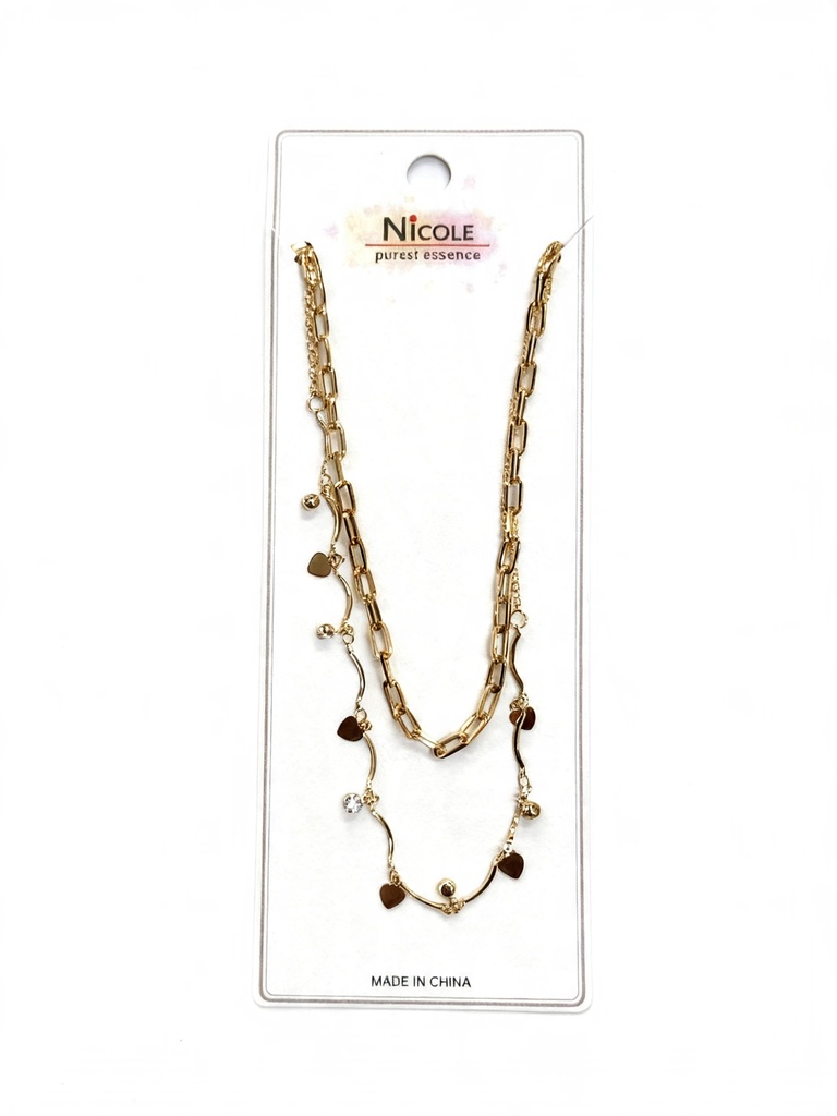 COLLAR CADENA CORAZONES PIEDRA X3