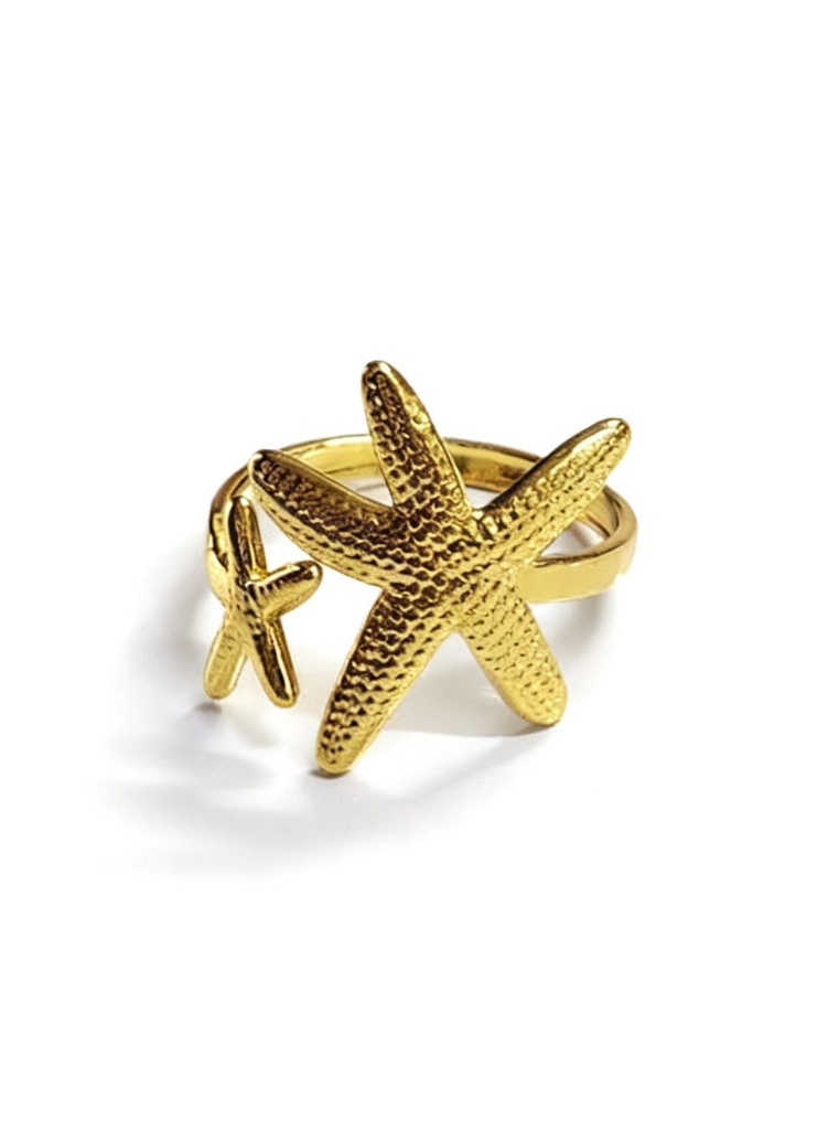 ANILLO ESTRELLA DE MAR DORADO Y PLATEADO