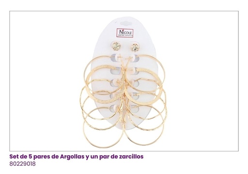 [80229018] ARGOLLAS SET DE 5 Y TOPITOS DORADAS