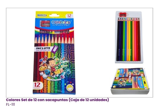 [FL-111] COLORES SET DE 12 CON SACAPUNTAS (MINA 4,0MM)