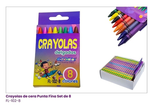 [FL-102-8] CRAYOLAS SET DE 8 DELGADA EN CAJITA