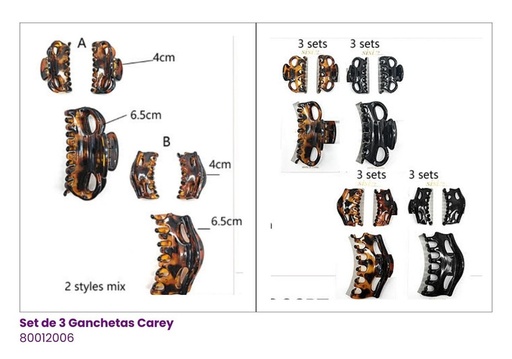 [80012006] GANCHETAS CAREY Y NEGRA (4X2 CM Y 6X1 CM)