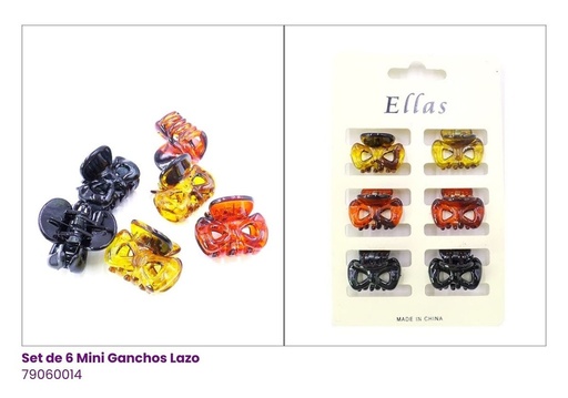 [79060014] GANCHETAS ACRILICAS MINI CAREY LAZOS SET DE 6