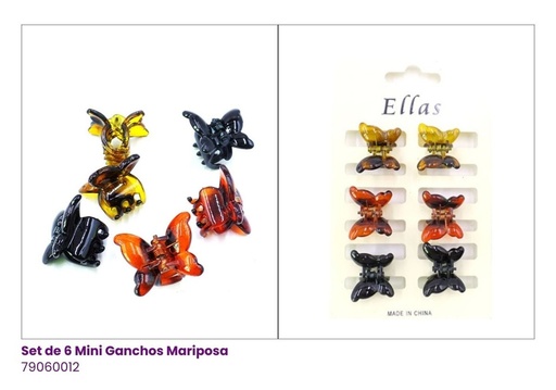 [79060012] GANCHETAS ACRILICAS MINI CAREY MARIPOSA SET DE 6