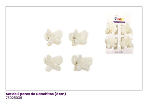 [75025036] GANCHETAS MINI PERLA SET 4 MARIPOSA