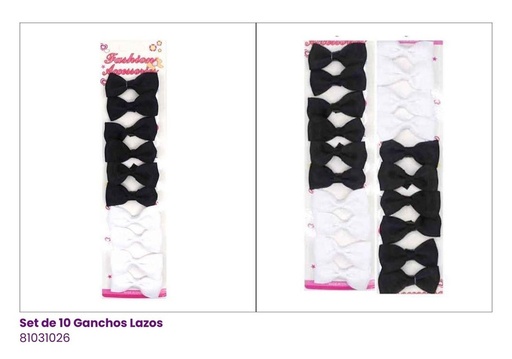 [81031026] GANCHOS LAZOS SET DE 10 BLANCO Y NEGRO