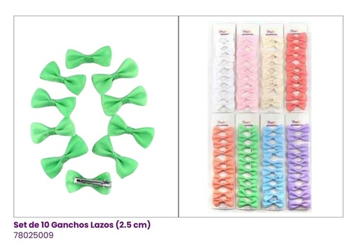 [78025009] GANCHOS LAZOS SET DE 10 COLORES PASTELES