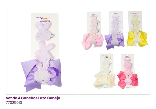[77025010] GANCHOS LAZOS SET DE 3 CONEJO PASTEL