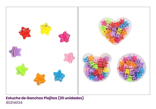 [80214034] GANCHOS PIOJITOS EN ESTUCHE ESTRELLA NEON