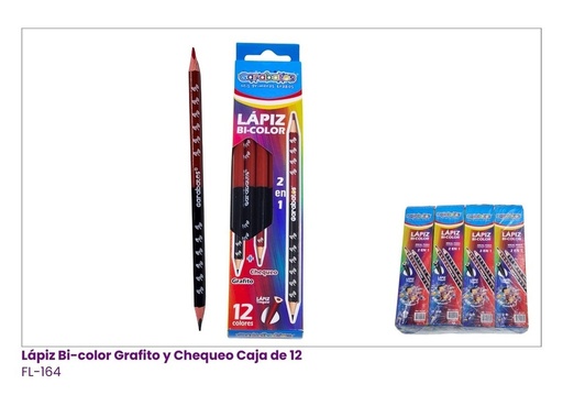 [FL-164] LAPIZ BI-COLOR GRAFITO Y CHEQUEO CAJITA X 12 PCS 