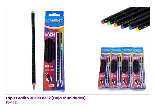 [FL-163] LAPIZ GRAFITO HB CON BORRADOR DECOLOR CAJITA X 12 PCS -BULTO x 240