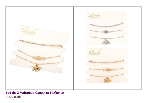 [80224010] PULSERAS CADENA SET DE 3 ELEFANTE