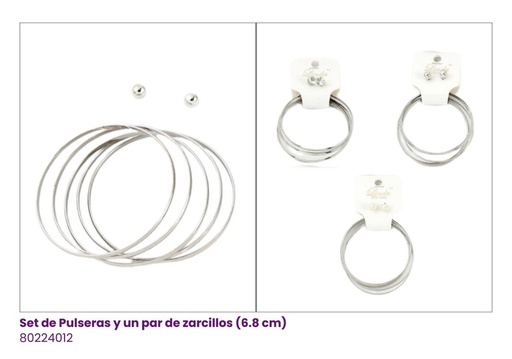 [80224012] PULSERAS SEMANARIO PLATEADA SET DE 5 CON TOPITOS