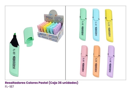 [FL-187] RESALTADORES COLORIDOS PASTELES CAJITA X 36 PCS