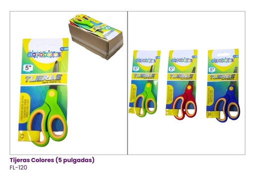 [FL-120] TIJERAS DE 5 PULGADAS ENCARTONADA COLORIDAS SURTIDOS