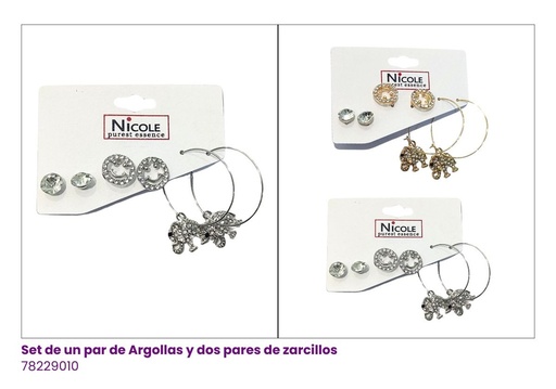 [78229010] ZARCILLOS SET DE 2 PARES Y ARGOLLAS ELEFANTE