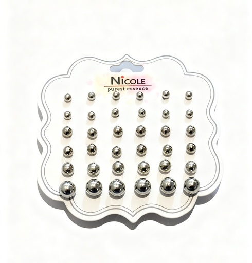 [78229015] ZARCILLOS TOPITOS PERLAS PLATEADA SET DE 18