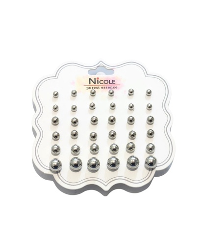 [78229015] ZARCILLOS TOPITOS PERLAS PLATEADA SET DE 18