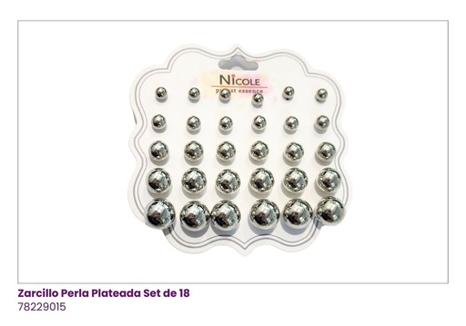 [78229015] ZARCILLOS TOPITOS PERLAS PLATEADA SET DE 18