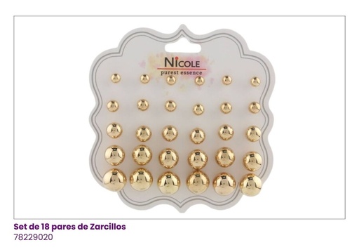 [78229020] ZARCILLOS TOPITOS SET DE 15 PERLA DORADO