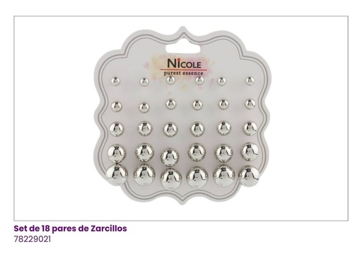 [78229021] ZARCILLOS TOPITOS SET DE 15 PERLA PLATEADO