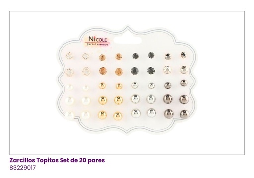 [CR3452] ZARCILLOS TOPITOS SET DE 20 PARES