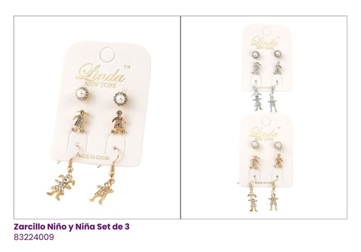 [EAR6099020] ZARCILLOS NIÑO Y NIÑA SET DE 3