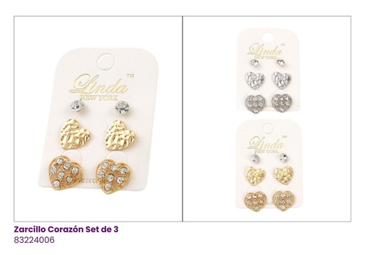 [EAR6099005] ZARCILLOS CORAZON SET DE 3