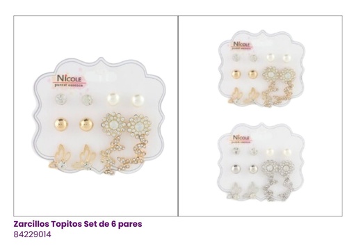 [CR3540] ZARCILLOS TOPITOS MARIPOSA SET DE 6 PARES
