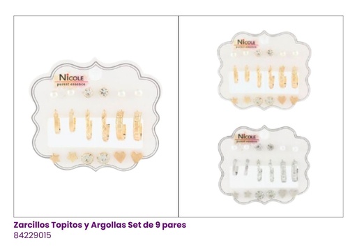 [CR3556] ZARCILLOS TOPITOS Y ARGOLLAS SET DE 9 PARES