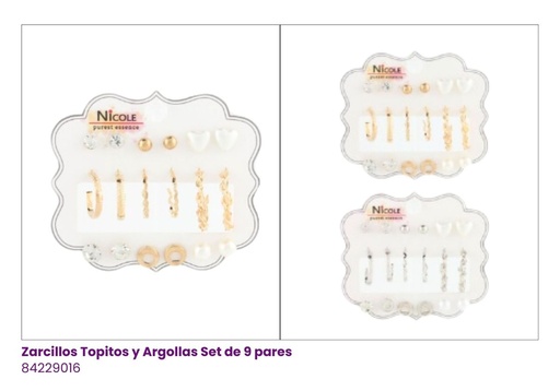 [CR3557] ZARCILLOS TOPITOS Y ARGOLLAS SET DE 9 PARES