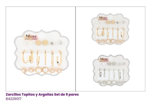 [CR3558] ZARCILLOS TOPITOS Y ARGOLLAS SET DE 9 PARES