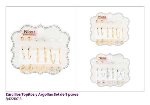 [CR3559] ZARCILLOS TOPITOS Y ARGOLLAS SET DE 9 PARES
