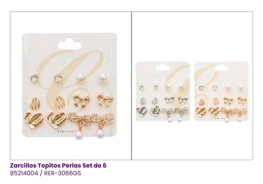[RER-3066GS] ZARCILLOS TOPITOS LAZO SET DE 6 PARES