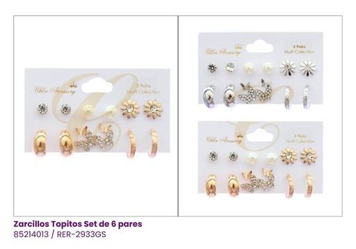 [RER-2933GS] ZARCILLOS TOPITOS SET DE 6 PARES