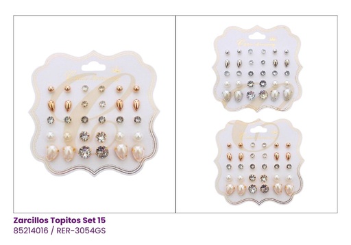 [RER-3054GS] ZARCILLOS TOPITOS SET DE 15 PARES