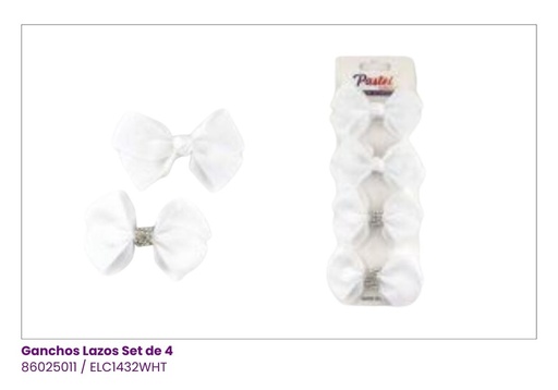 [ELC1432WHT] GANCHOS LAZOS BLANCO SET DE 4