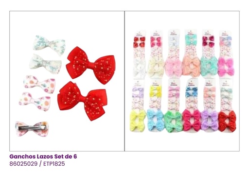 [ETP1825] GANCHOS LAZOS SET DE 6 LENTEJUELAS