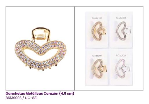 [IJC-881] GANCHETAS METALICA STRASS CORAZON