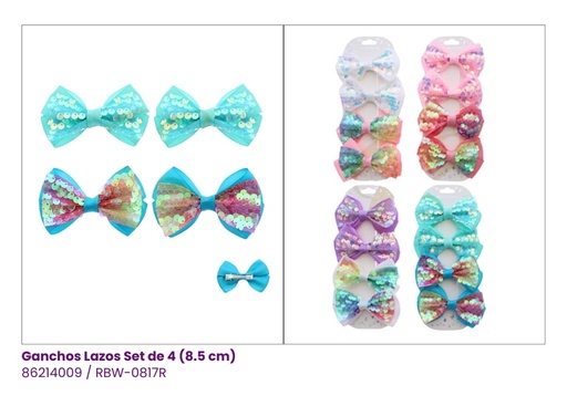 [RBW-0817R] GANCHOS LAZOS SET DE 4 LENTEJUELAS PASTEL
