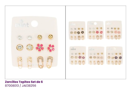 [JAE38256] ZARCILLOS TOPITOS FANTASIA FLOR SET DE 6