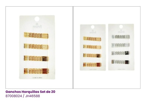 [JH46588] HAIR CLIPS HORQUILLAS DORADAS PLATEADAS SET DE 20