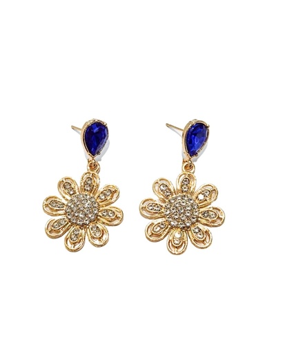[EAR3379G] ZARCILLOS STRASS FLOR PIEDRA COLORES
