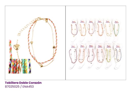 [ENA453] TOBILLERAS SET DE 2 CORAZON COLORES