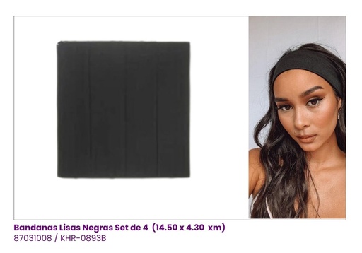 [KHR-0893B] BANDANAS LISAS NEGRAS SET DE 4