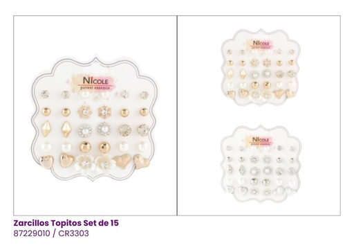 [CR3303] ZARCILLOS TOPITOS SET DE 15 PARES
