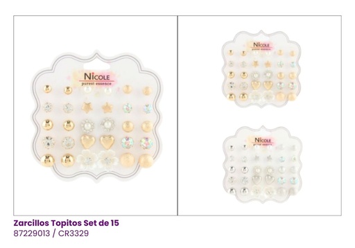 [CR3329] ZARCILLOS TOPITOS SET DE 15 PARES FLOR