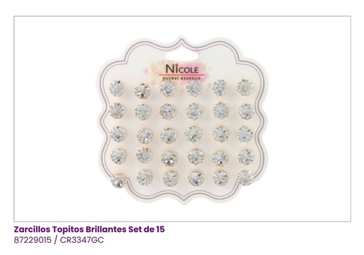 [CR3347GC] ZARCILLOS TOPITOS BRILLANTES SET DE15 