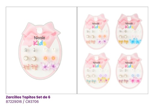 [CR3706] ZARCILLOS TOPITOS NIÑA SET DE 6 MARIPOSA